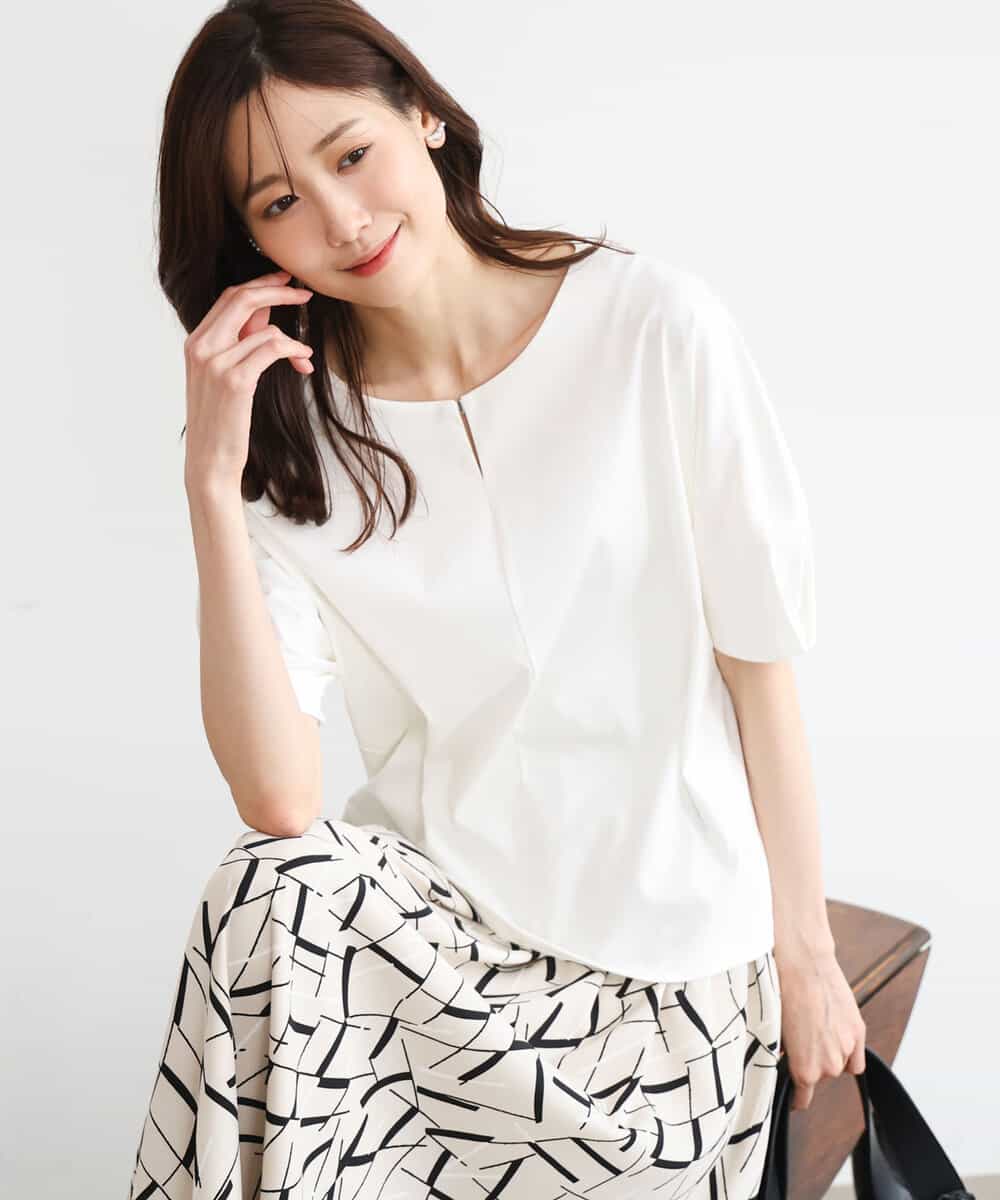 FKKGD52120 MK MICHEL KLEIN(MK ミッシェルクラン) [接触冷感/洗える]シルケットスムース ドルマンスリーブカットソー ホワイト