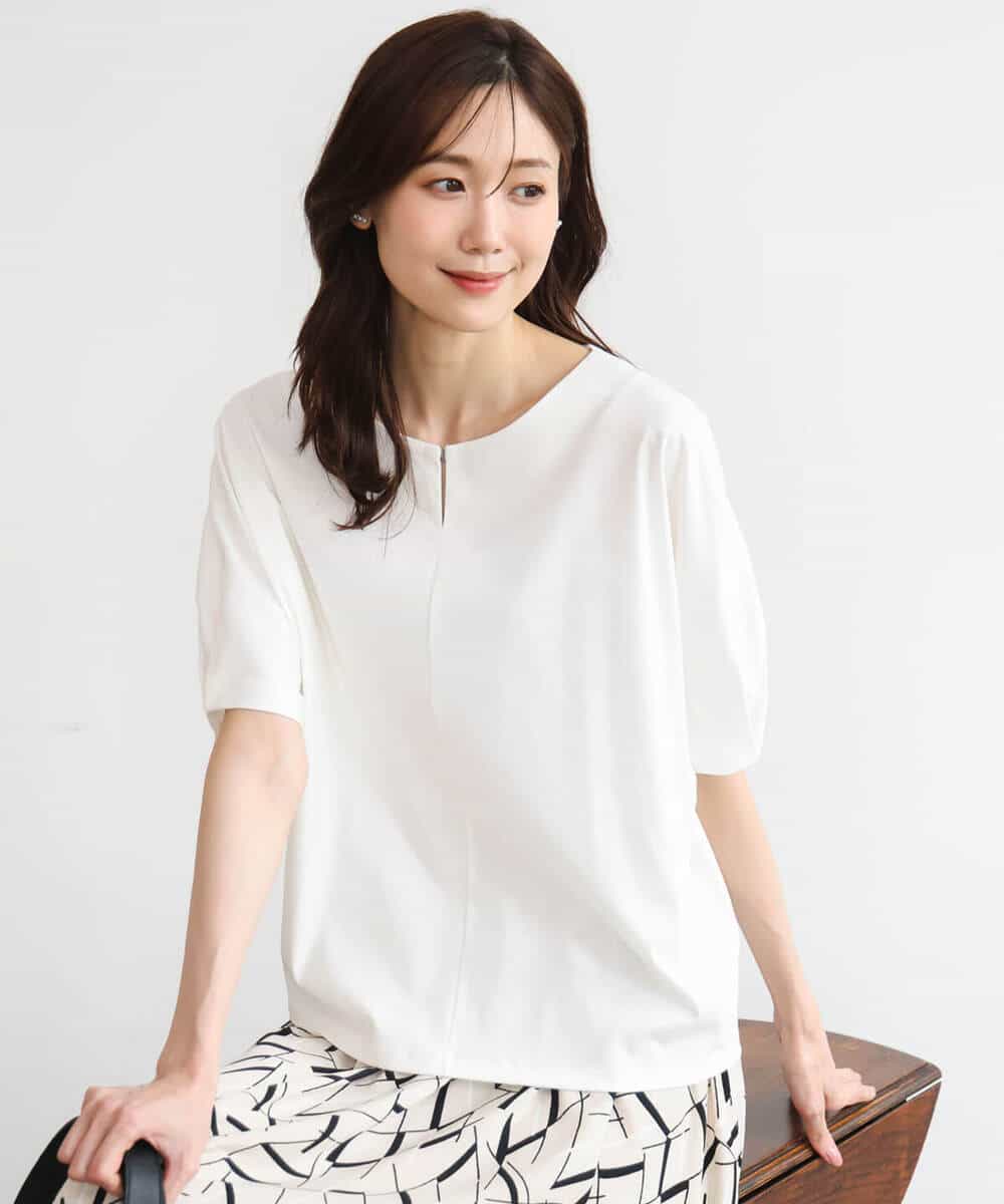 FKKGD52120 MK MICHEL KLEIN(MK ミッシェルクラン) [接触冷感/洗える]シルケットスムース ドルマンスリーブカットソー ホワイト