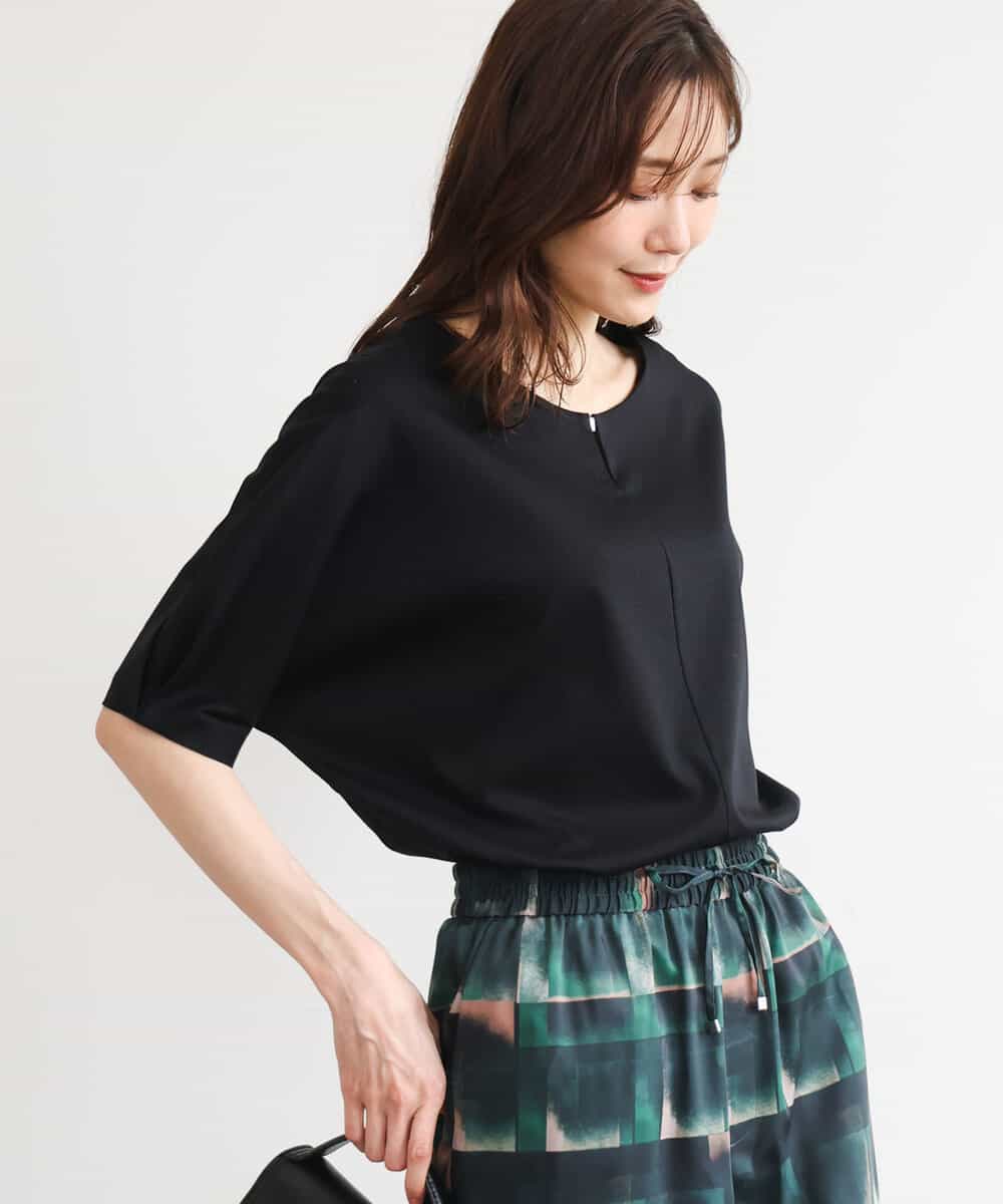 FKKGD52120 MK MICHEL KLEIN(MK ミッシェルクラン) [接触冷感/洗える]シルケットスムース ドルマンスリーブカットソー ブラック