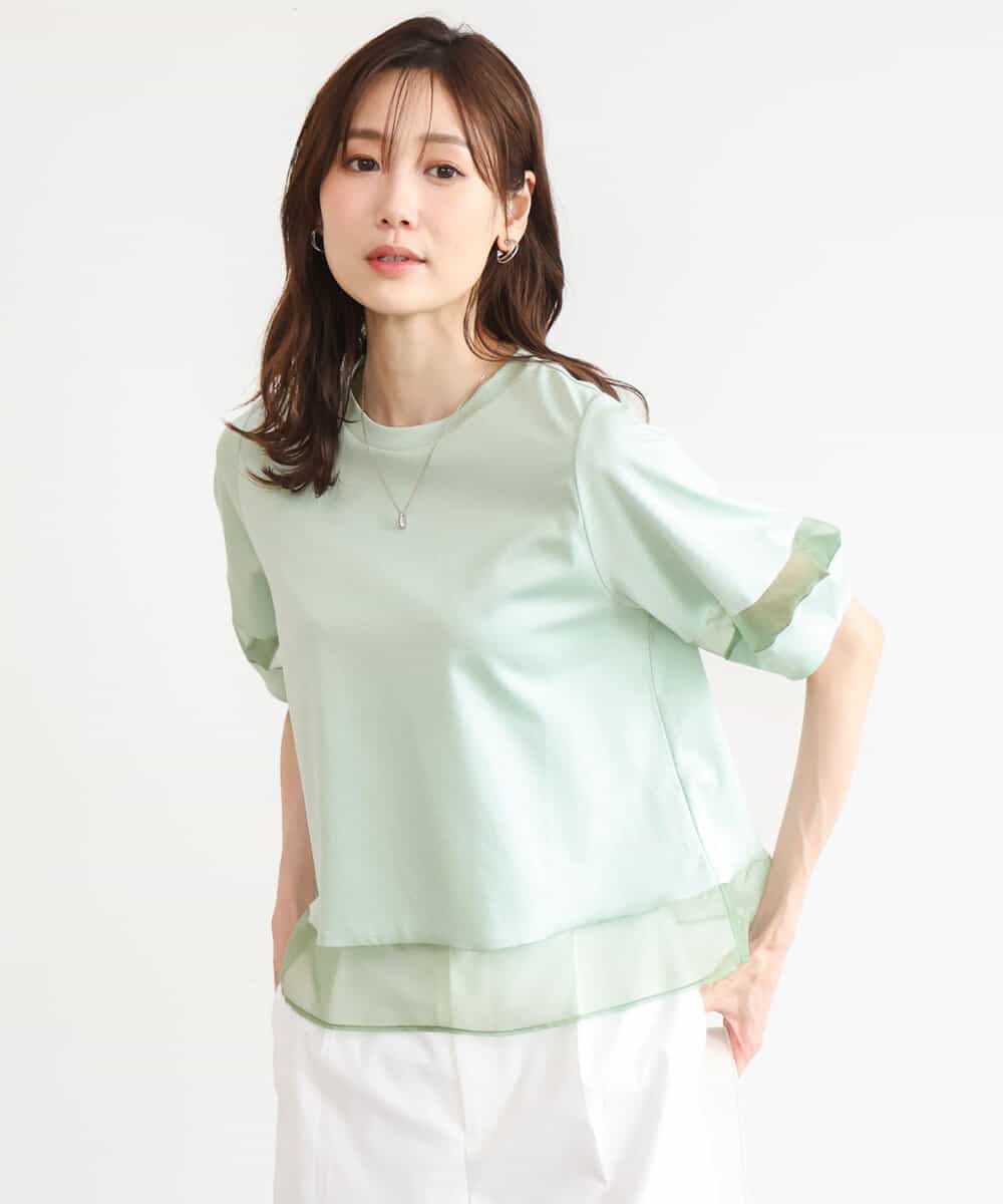 FKKGD56110 MK MICHEL KLEIN(MK ミッシェルクラン) [洗える]シアー切替えランタンスリーブカットソー ミント