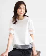 FKKGD56110 MK MICHEL KLEIN(MK ミッシェルクラン) [洗える]シアー切替えランタンスリーブカットソー ミント