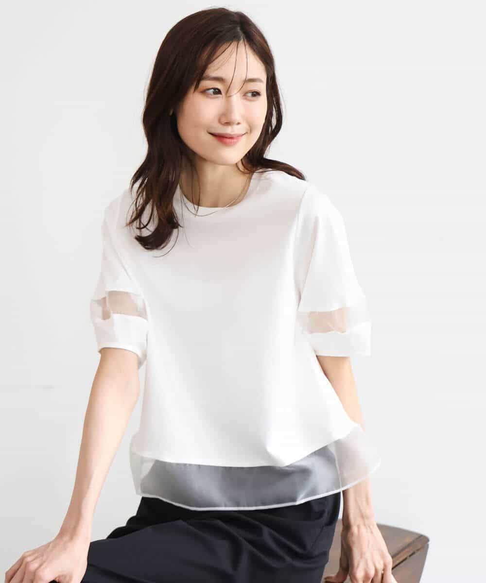 FKKGD56110 MK MICHEL KLEIN(MK ミッシェルクラン) [洗える]シアー切替えランタンスリーブカットソー ミント