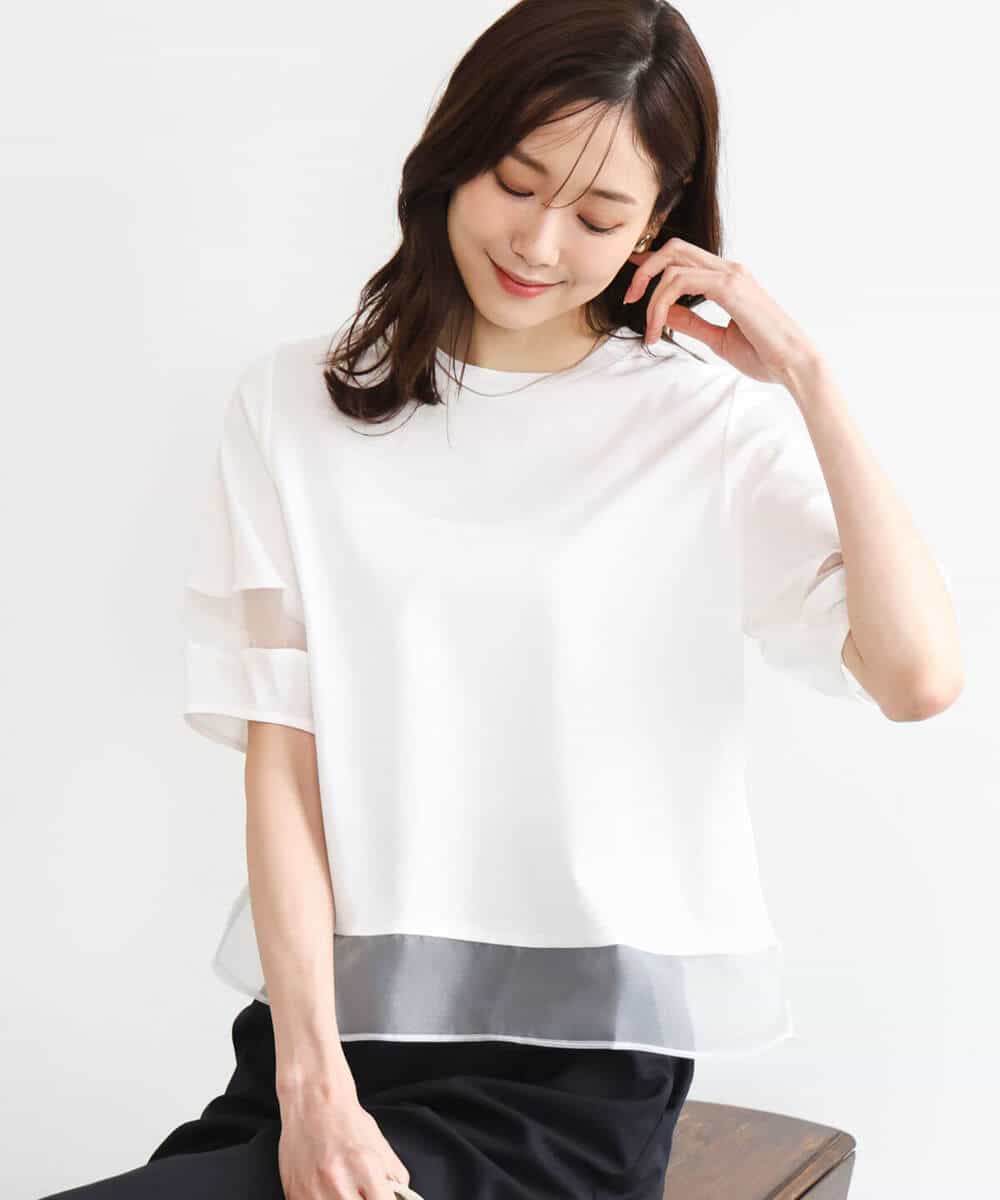 FKKGD56110 MK MICHEL KLEIN(MK ミッシェルクラン) [洗える]シアー切替えランタンスリーブカットソー ミント