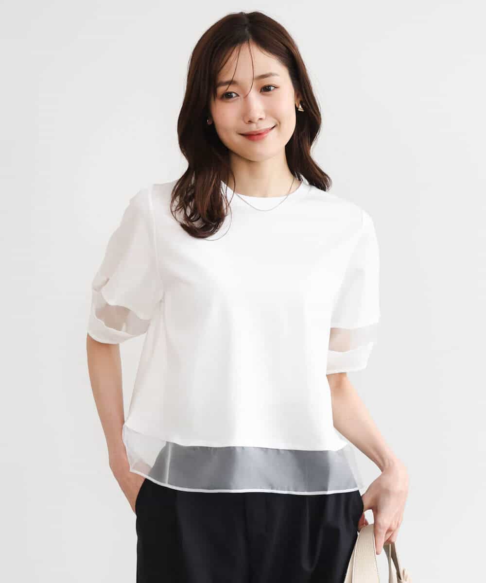 FKKGD56110 MK MICHEL KLEIN(MK ミッシェルクラン) [洗える]シアー切替えランタンスリーブカットソー ミント