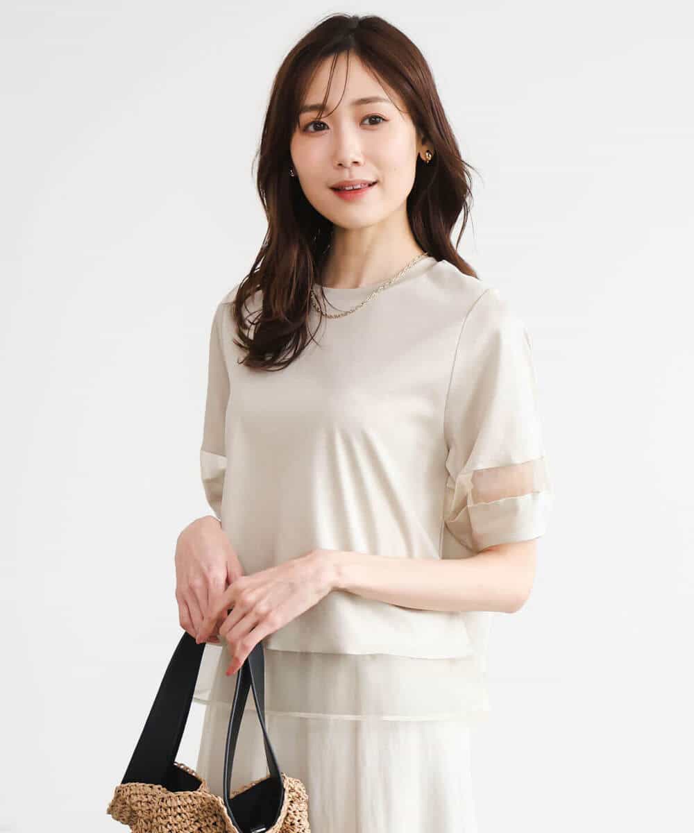 FKKGD56110 MK MICHEL KLEIN(MK ミッシェルクラン) [洗える]シアー切替えランタンスリーブカットソー ミント