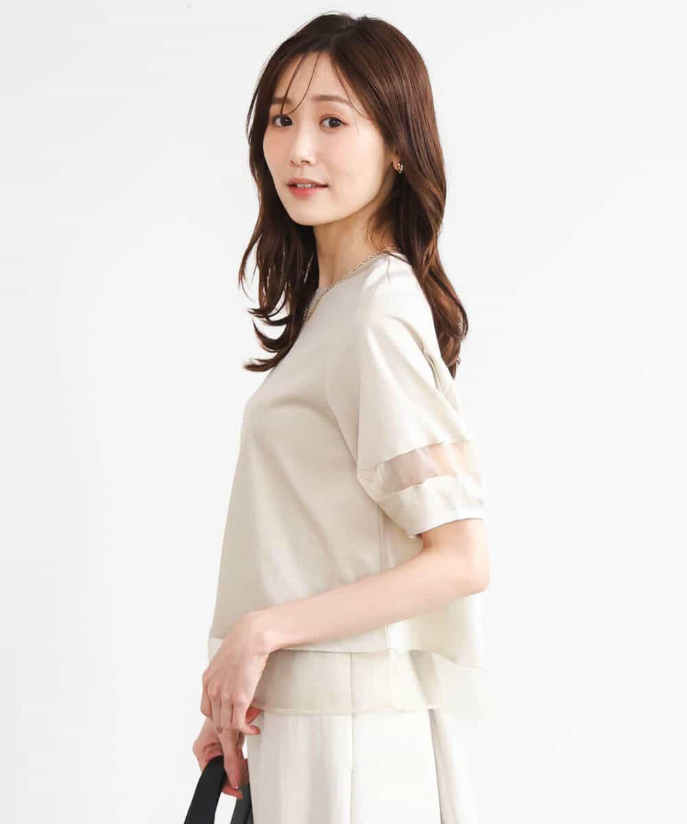 FKKGD56110 MK MICHEL KLEIN(MK ミッシェルクラン) [洗える]シアー切替えランタンスリーブカットソー ミント