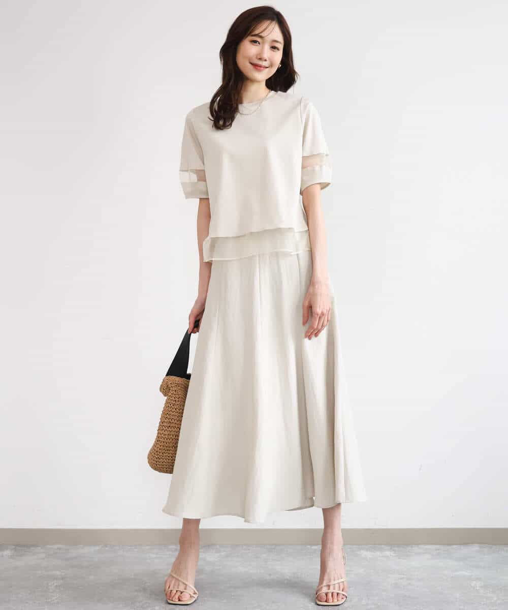 FKKGD56110 MK MICHEL KLEIN(MK ミッシェルクラン) [洗える]シアー切替えランタンスリーブカットソー ミント