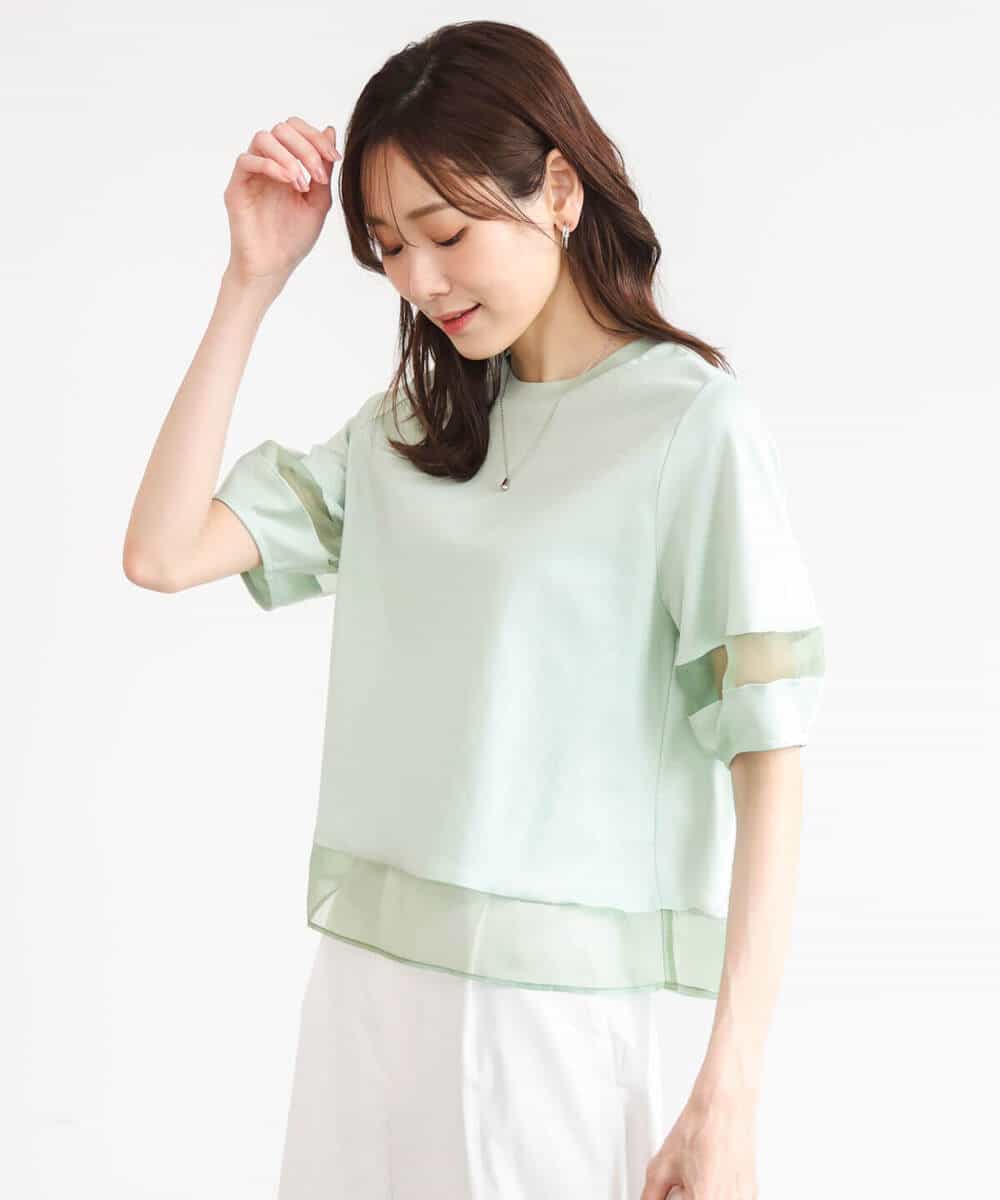 FKKGD56110 MK MICHEL KLEIN(MK ミッシェルクラン) [洗える]シアー切替えランタンスリーブカットソー ミント