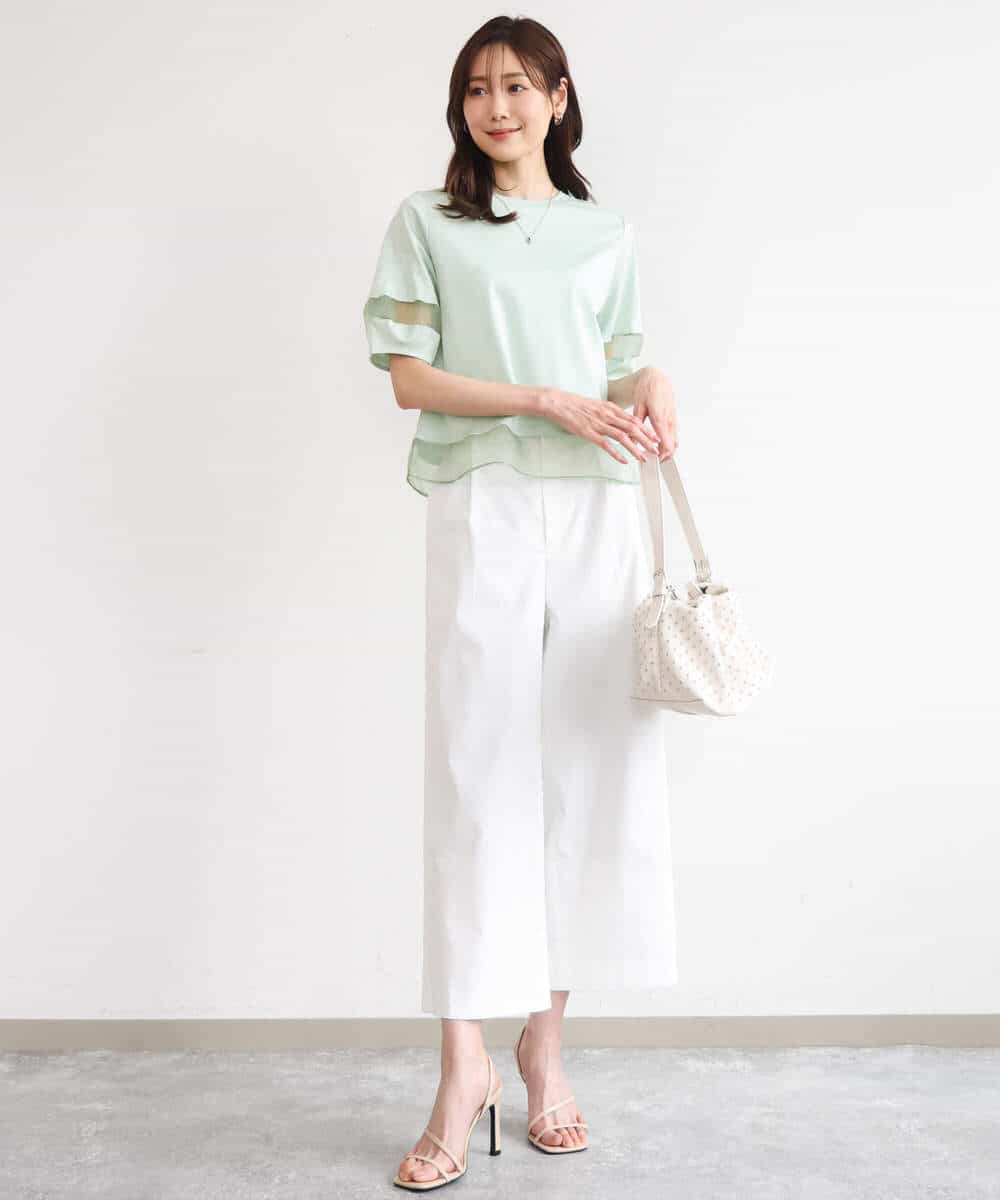 FKKGD56110 MK MICHEL KLEIN(MK ミッシェルクラン) [洗える]シアー切替えランタンスリーブカットソー ミント