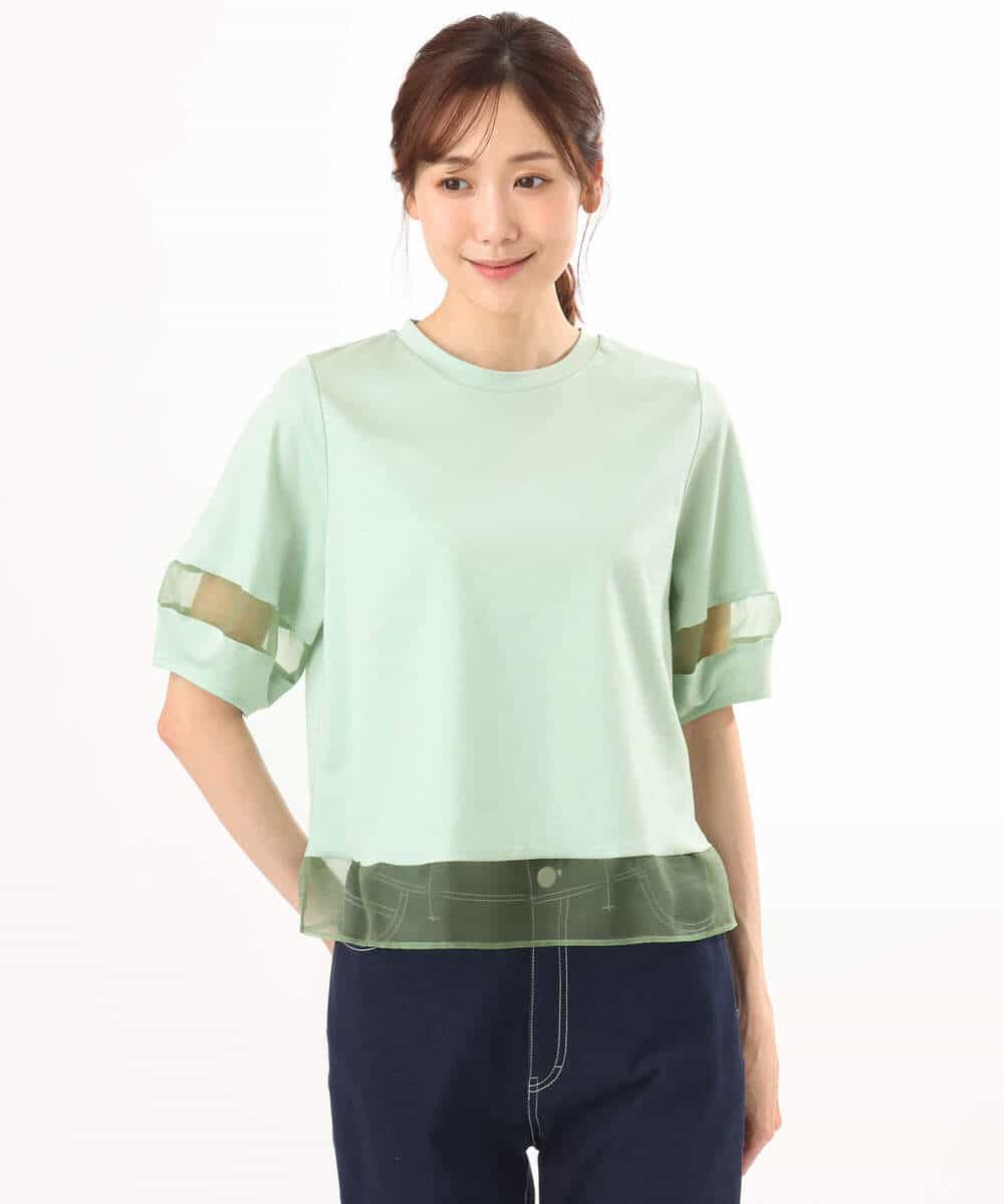 FKKGD56110 MK MICHEL KLEIN(MK ミッシェルクラン) [洗える]シアー切替えランタンスリーブカットソー ミント