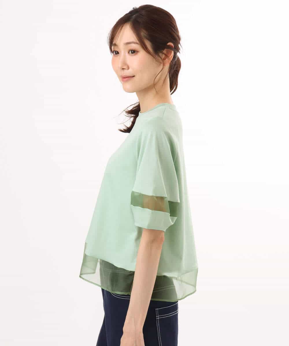 FKKGD56110 MK MICHEL KLEIN(MK ミッシェルクラン) [洗える]シアー切替えランタンスリーブカットソー ミント