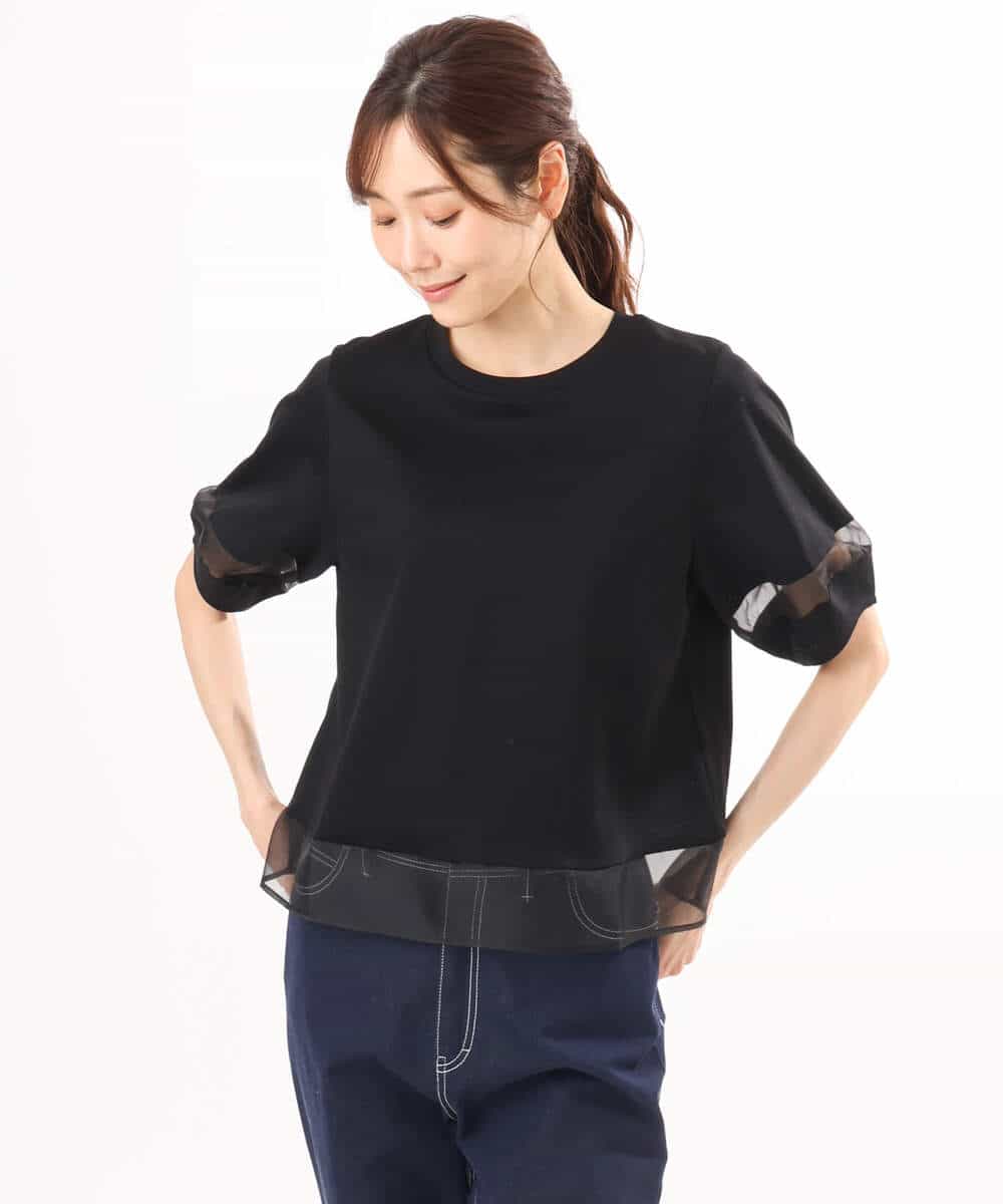 FKKGD56110 MK MICHEL KLEIN(MK ミッシェルクラン) [洗える]シアー切替えランタンスリーブカットソー ミント