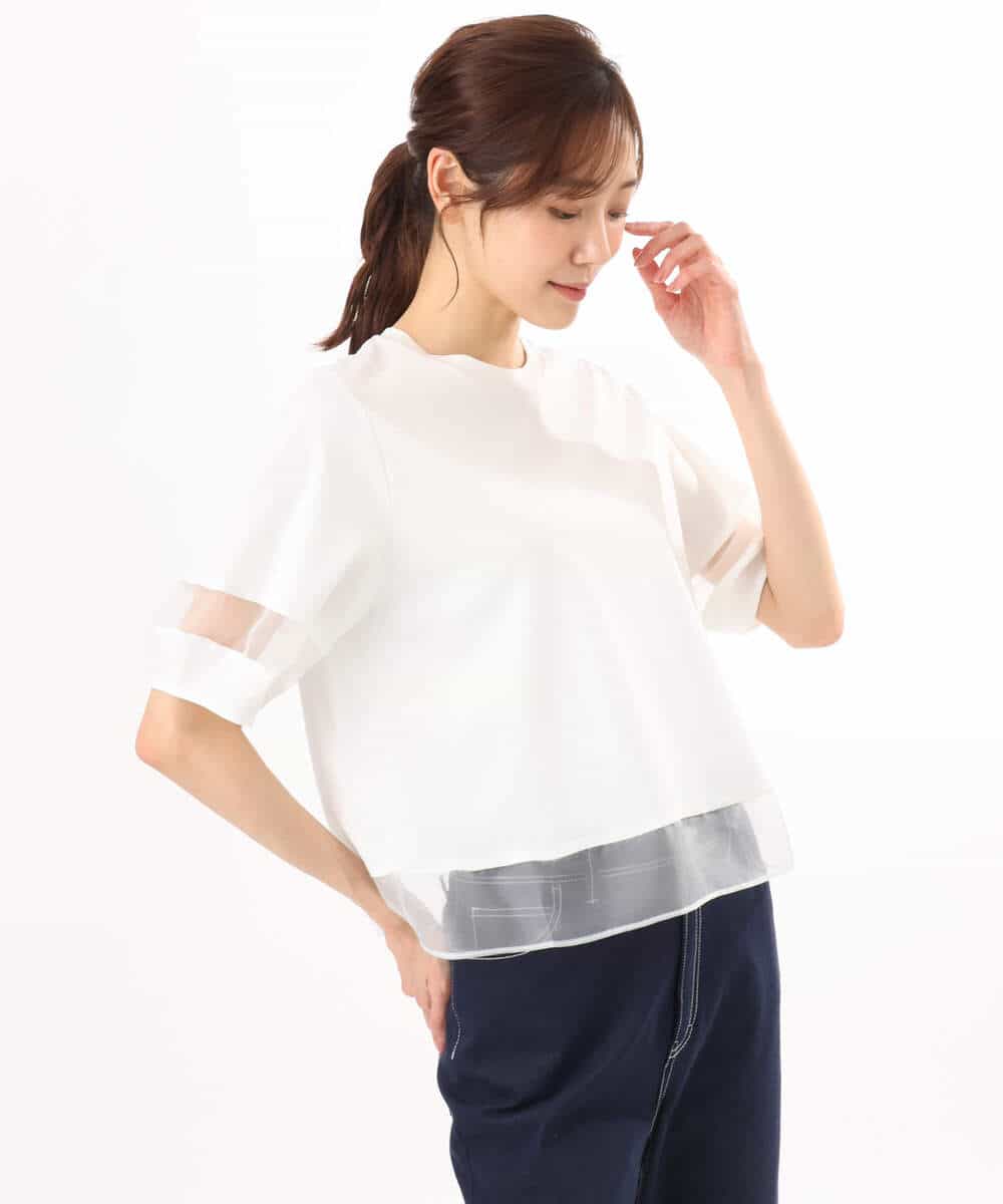 FKKGD56110 MK MICHEL KLEIN(MK ミッシェルクラン) [洗える]シアー切替えランタンスリーブカットソー ミント