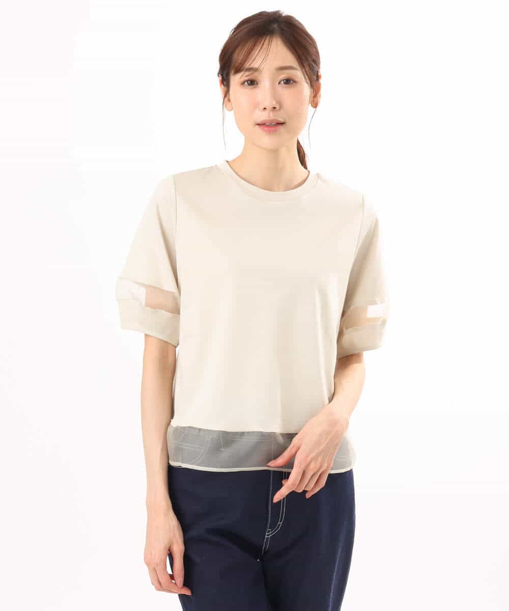 FKKGD56110 MK MICHEL KLEIN(MK ミッシェルクラン) [洗える]シアー切替えランタンスリーブカットソー ミント