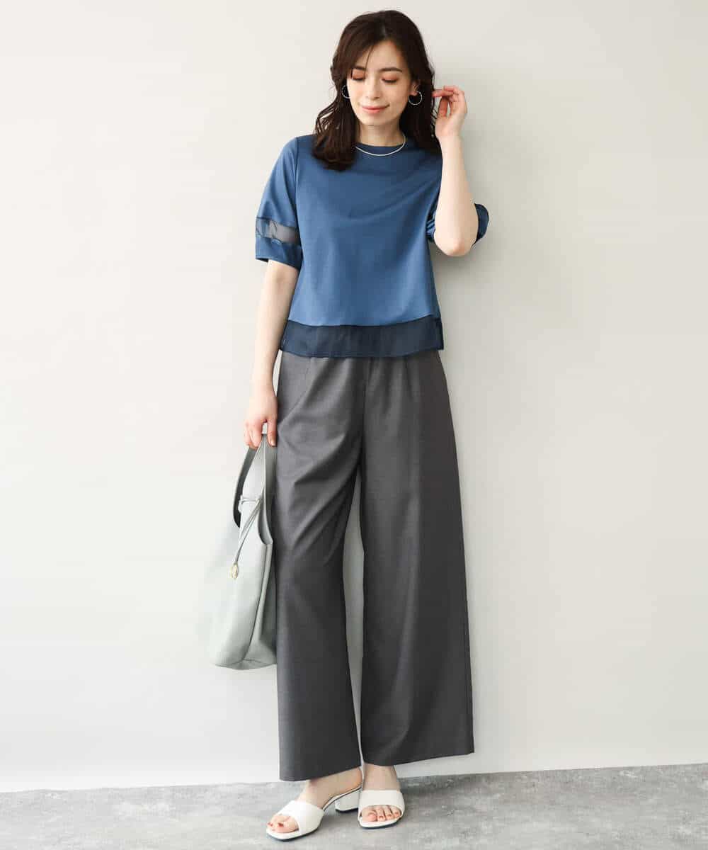 FKKGD56110 MK MICHEL KLEIN(MK ミッシェルクラン) [洗える]シアー切替えランタンスリーブカットソー ミント