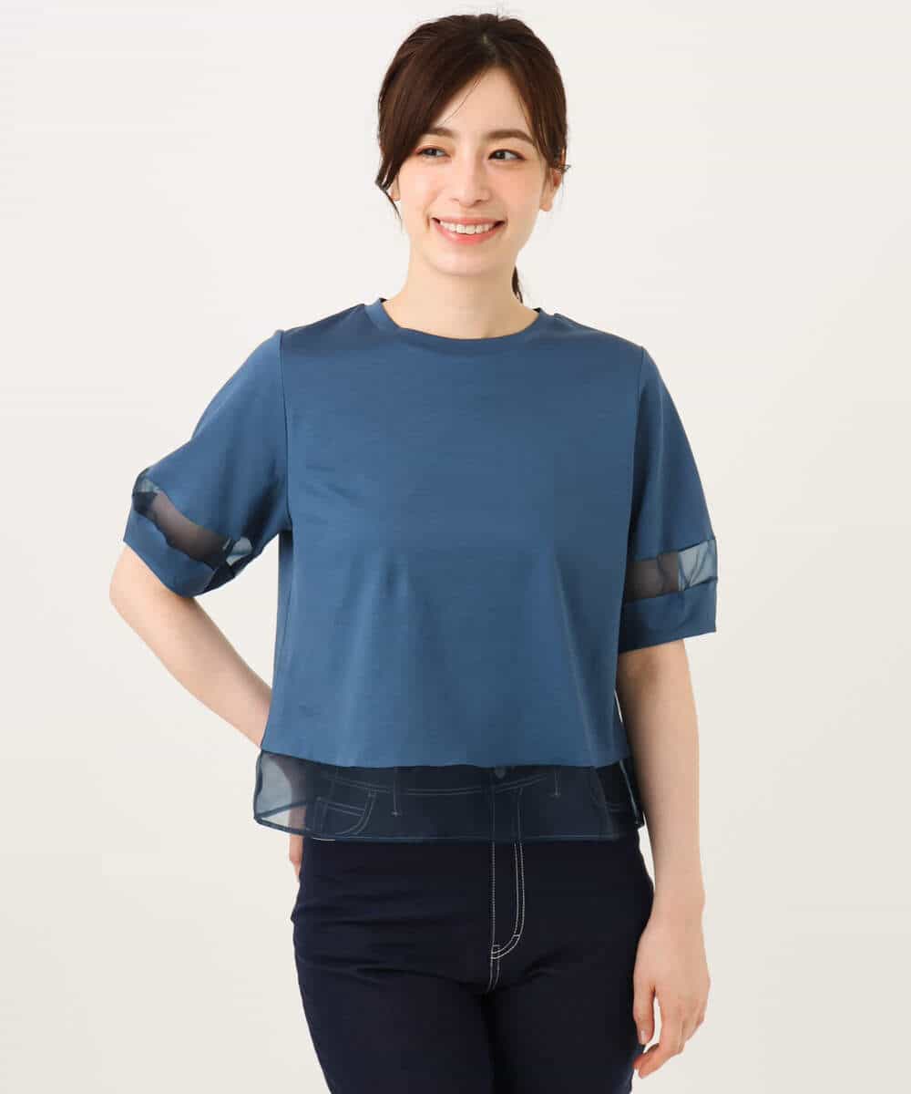 FKKGD56110 MK MICHEL KLEIN(MK ミッシェルクラン) [洗える]シアー切替えランタンスリーブカットソー ミント