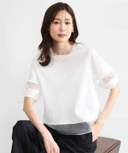 FKKGD56110 MK MICHEL KLEIN [洗える]シアー切替えランタンスリーブカットソー