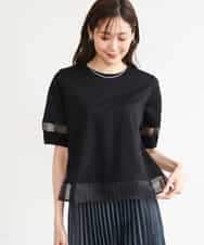 FKKGD56110 MK MICHEL KLEIN(MK ミッシェルクラン) [洗える]シアー切替えランタンスリーブカットソー ブラック