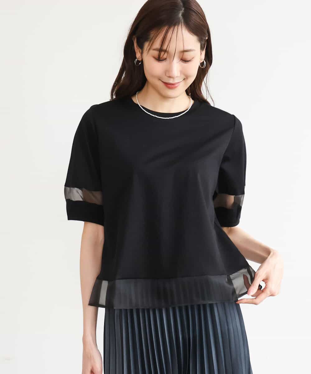 FKKGD56110 MK MICHEL KLEIN(MK ミッシェルクラン) [洗える]シアー切替えランタンスリーブカットソー ブラック