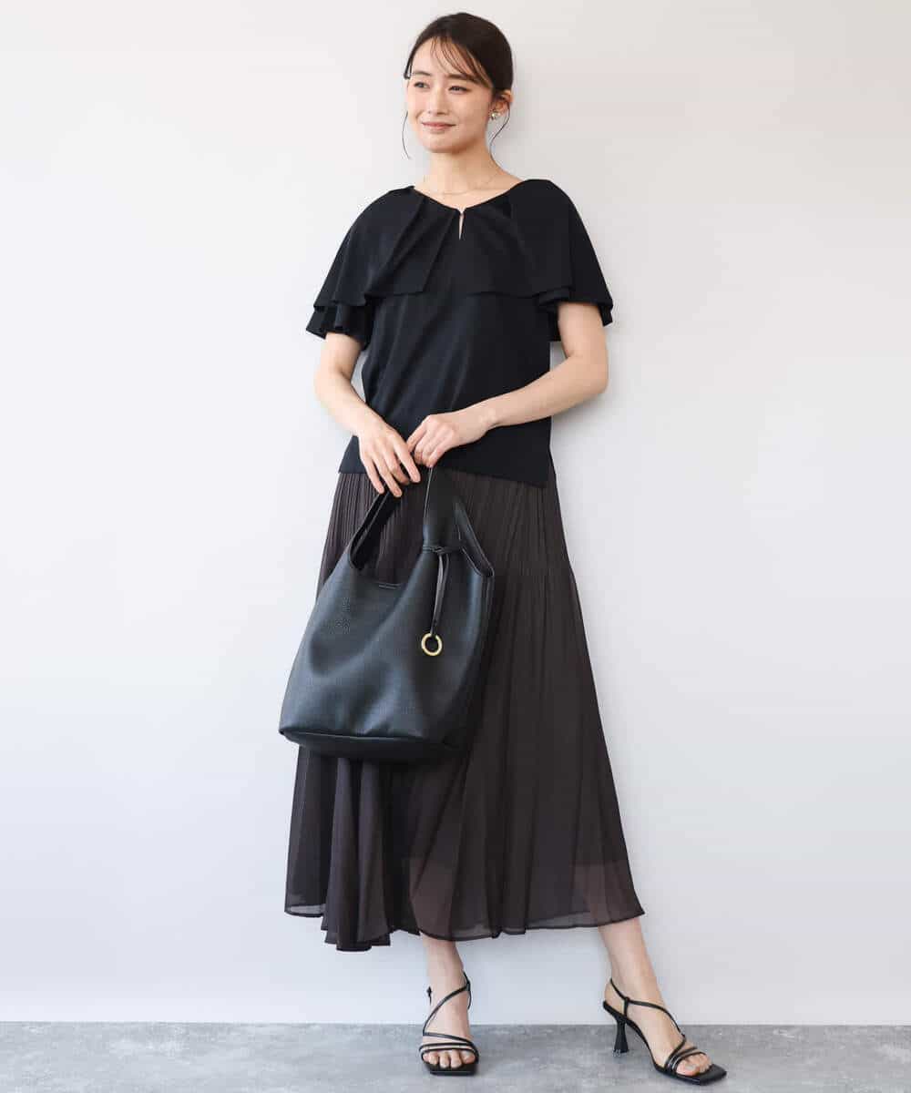 FKKGD60120 MK MICHEL KLEIN(MK ミッシェルクラン) [洗える]シルケット天竺ケープデザインカットソー ブラック