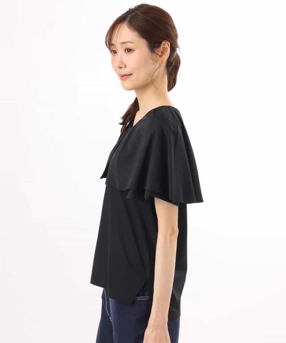 FKKGD60120 MK MICHEL KLEIN(MK ミッシェルクラン) [洗える]シルケット天竺ケープデザインカットソー ブラック