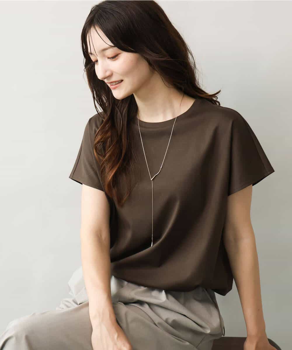 FKKGD62090 MK MICHEL KLEIN(MK ミッシェルクラン) [接触冷感/洗える]裾ドロストデザインカットソー ブラウン