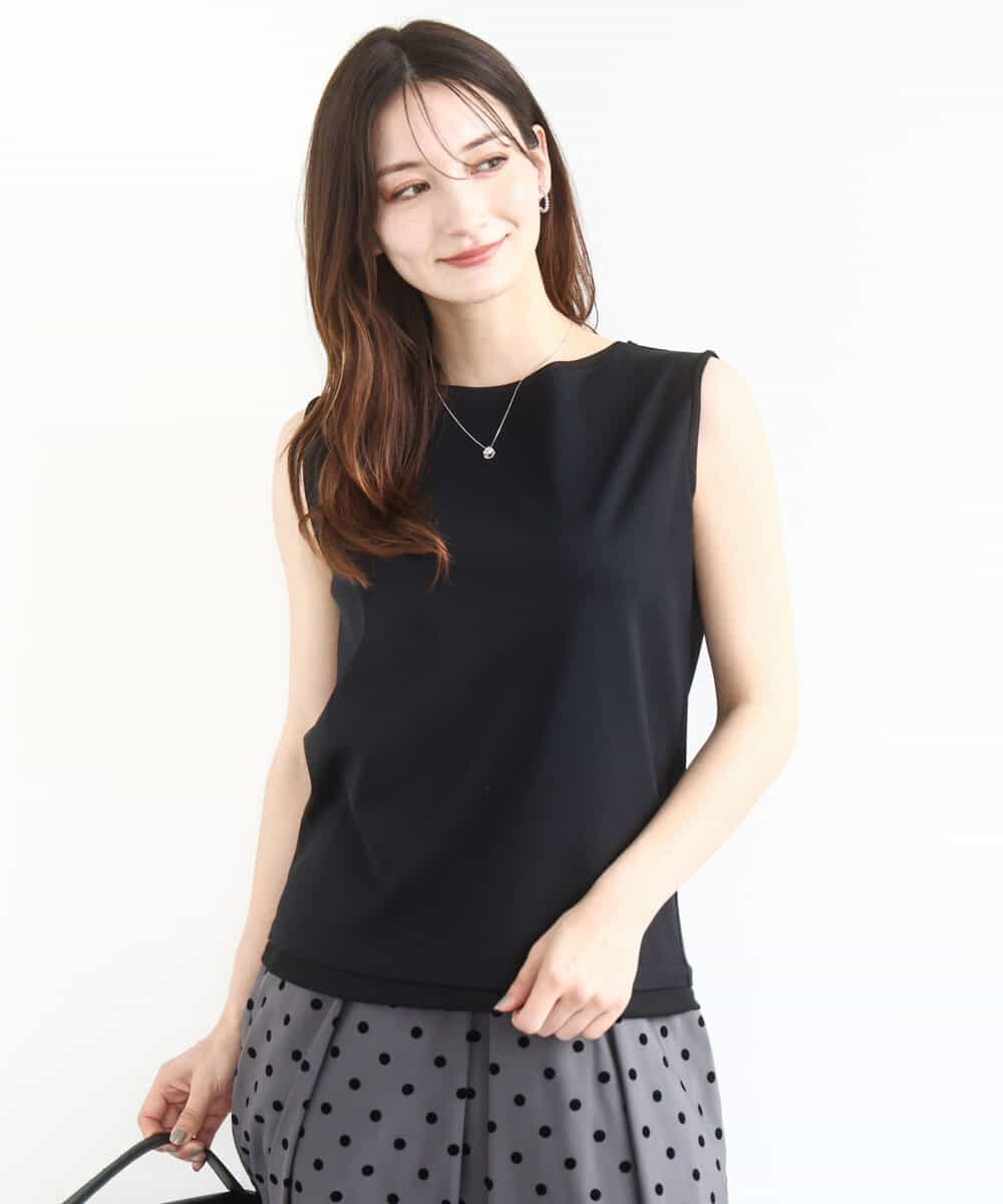 FKKGD74090 MK MICHEL KLEIN(MK ミッシェルクラン) [洗える]シルケットフライス ノースリーブカットソー ブラック