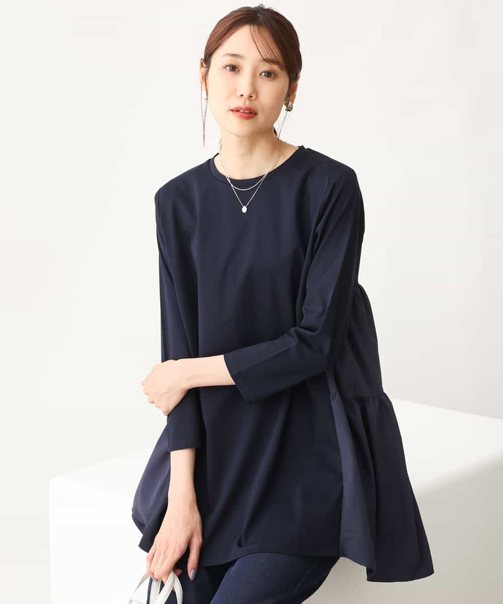 FKKGS02115 MK MICHEL KLEIN(MK ミッシェルクラン) バックティアードデザインカットソー/洗える ネイビー