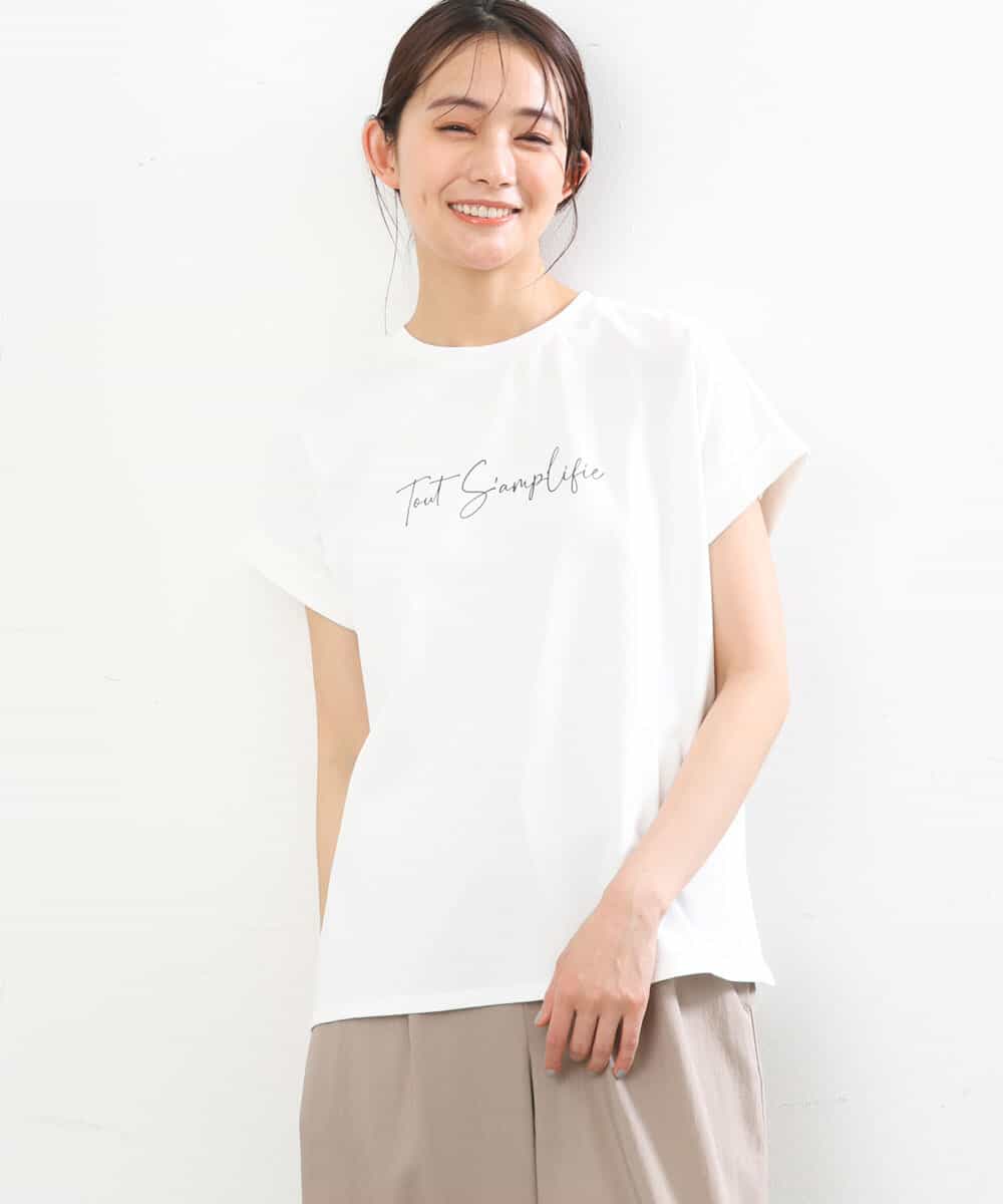 FKKGS06075 MK MICHEL KLEIN(MK ミッシェルクラン) フレンチスリーブロゴTシャツ/洗える ホワイト
