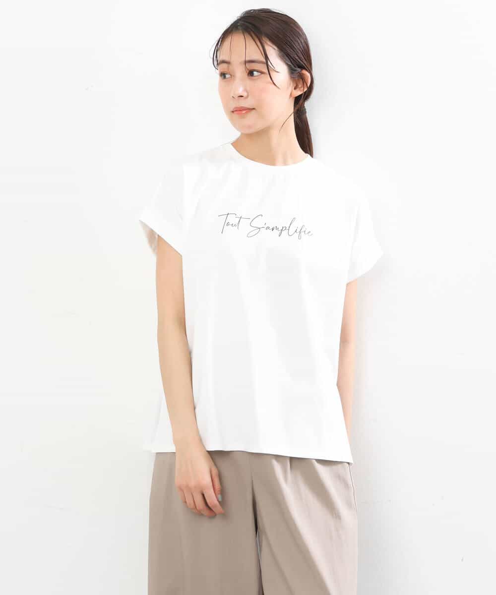 FKKGS06075 MK MICHEL KLEIN(MK ミッシェルクラン) フレンチスリーブロゴTシャツ/洗える ホワイト