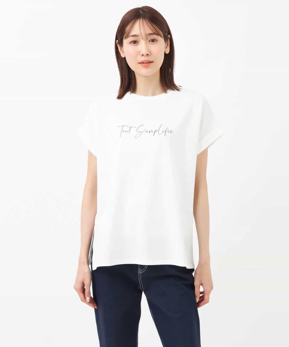 FKKGS06075 MK MICHEL KLEIN(MK ミッシェルクラン) フレンチスリーブロゴTシャツ/洗える ホワイト