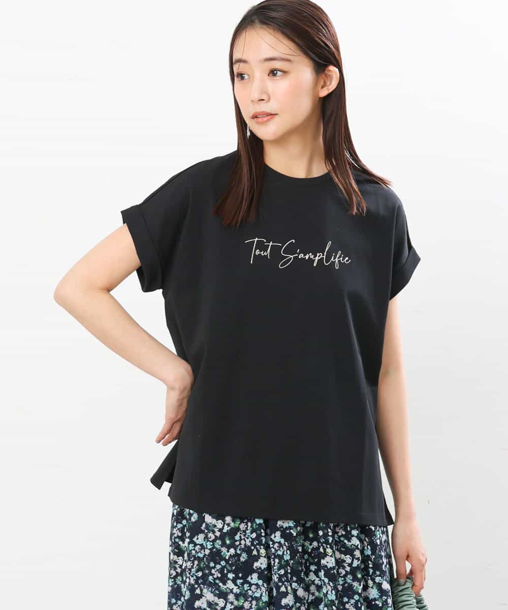 FKKGS06075 MK MICHEL KLEIN(MK ミッシェルクラン) フレンチスリーブロゴTシャツ/洗える ブラック