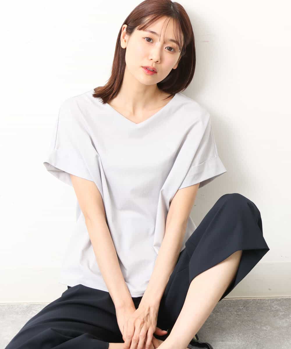 FKKGS07095 MK MICHEL KLEIN(MK ミッシェルクラン) ストライプカットソー/洗える ライトグレー