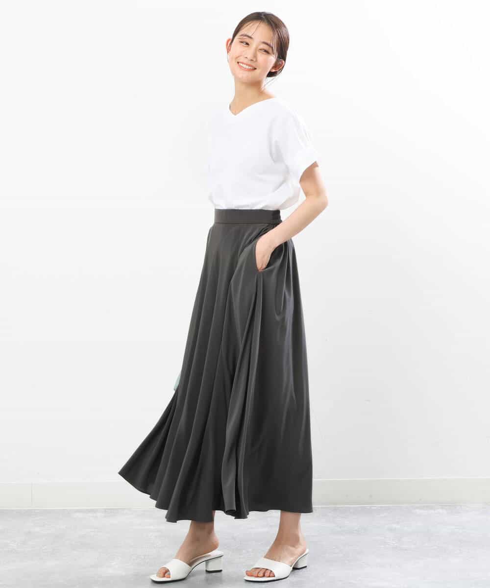 FKKGS07095 MK MICHEL KLEIN(MK ミッシェルクラン) ストライプカットソー/洗える ライトグレー