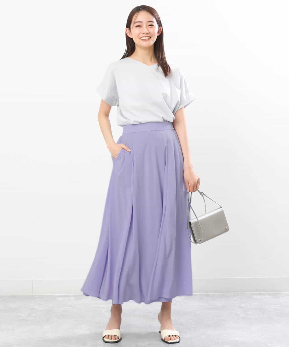 FKKGS07095 MK MICHEL KLEIN(MK ミッシェルクラン) ストライプカットソー/洗える ライトグレー