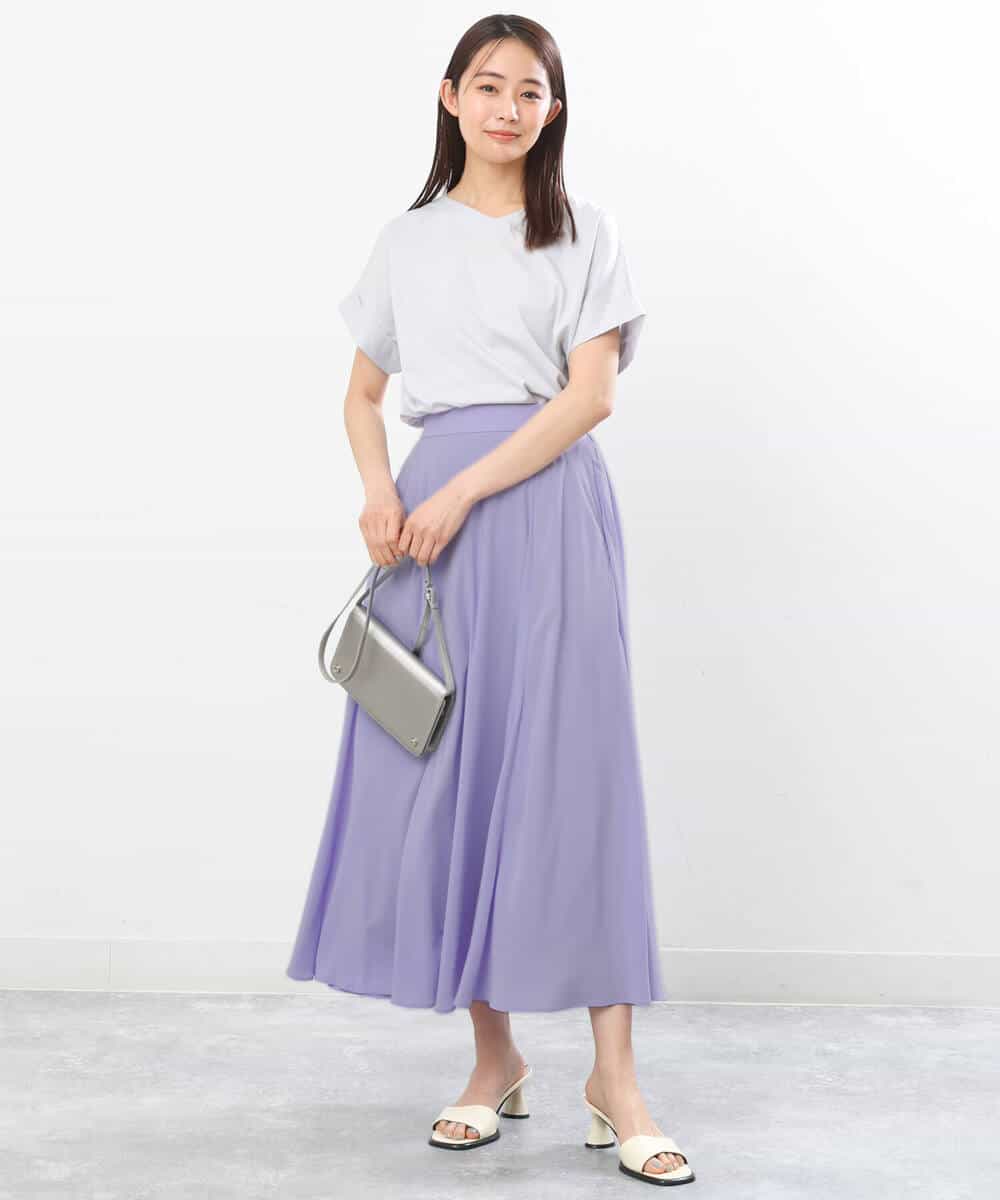 FKKGS07095 MK MICHEL KLEIN(MK ミッシェルクラン) ストライプカットソー/洗える ライトグレー