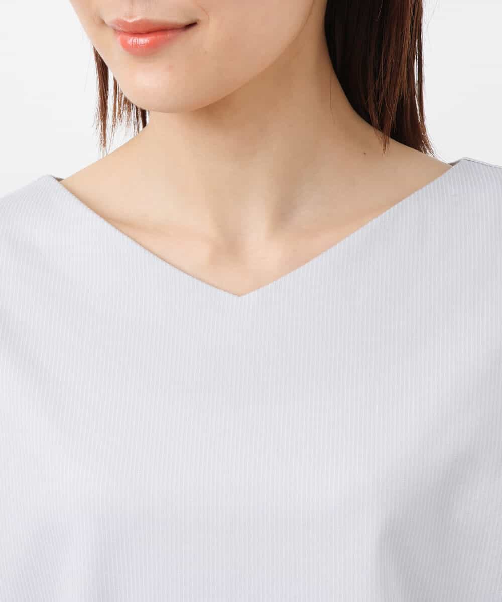 FKKGS07095 MK MICHEL KLEIN(MK ミッシェルクラン) ストライプカットソー/洗える ライトグレー