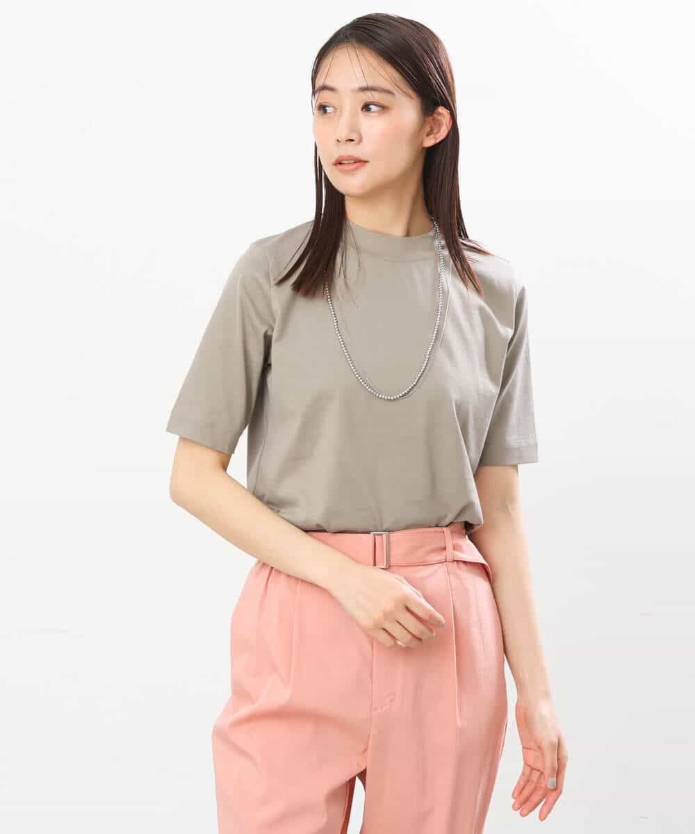 FKKGS11085 MK MICHEL KLEIN(MK ミッシェルクラン) モックネックTシャツ/洗える グリーン