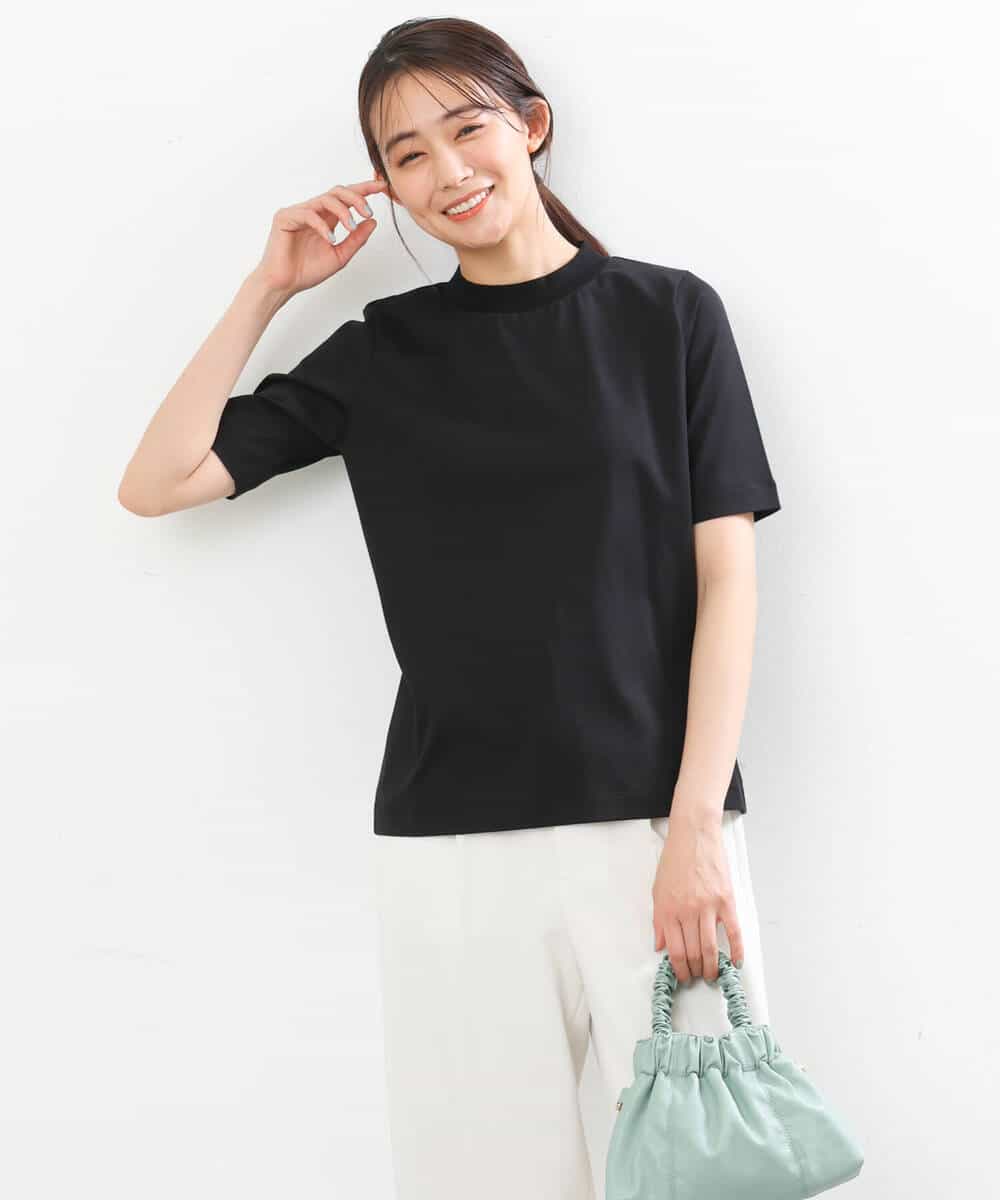FKKGS11085 MK MICHEL KLEIN(MK ミッシェルクラン) モックネックTシャツ/洗える グリーン
