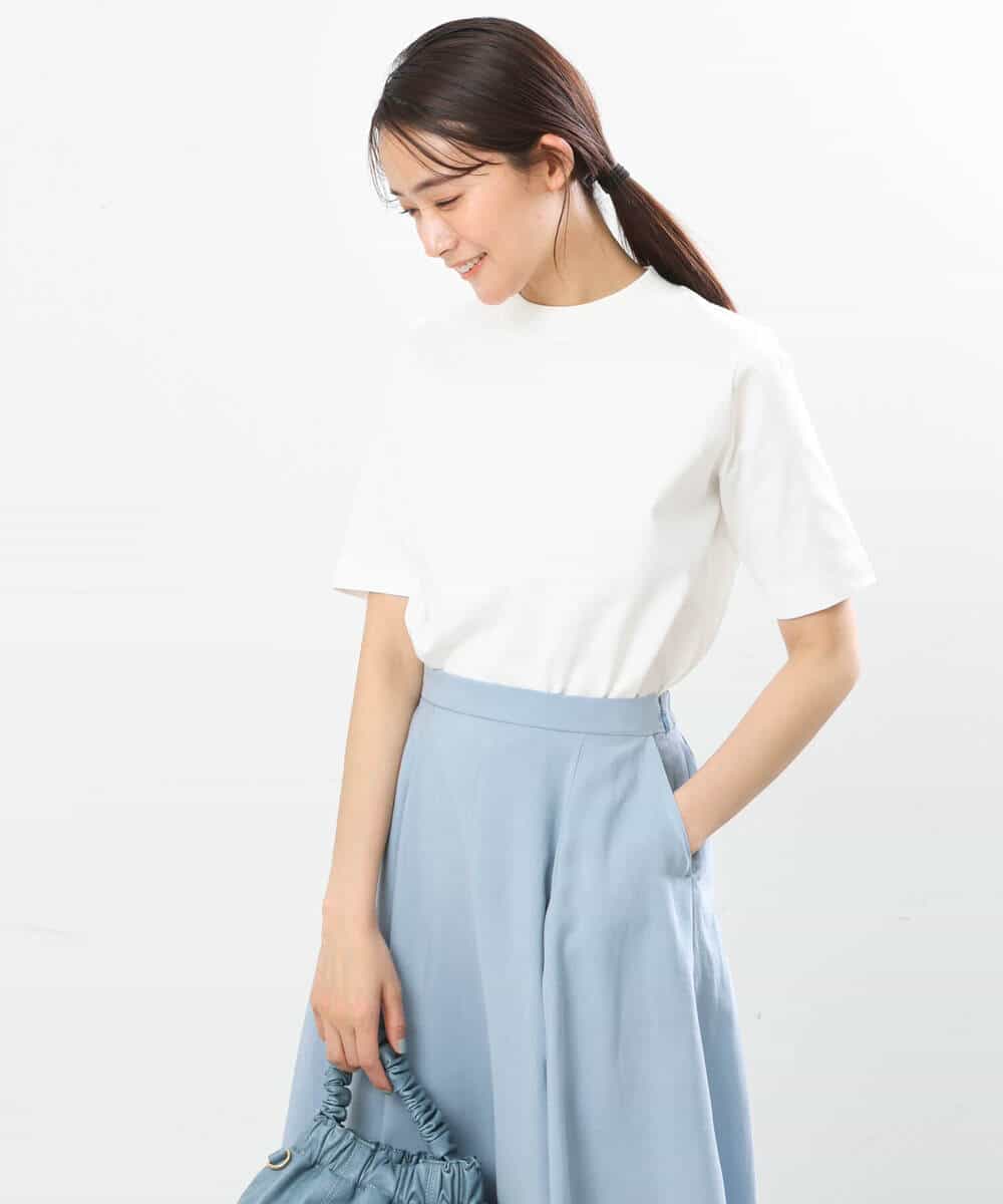 FKKGS11085 MK MICHEL KLEIN(MK ミッシェルクラン) モックネックTシャツ/洗える グリーン