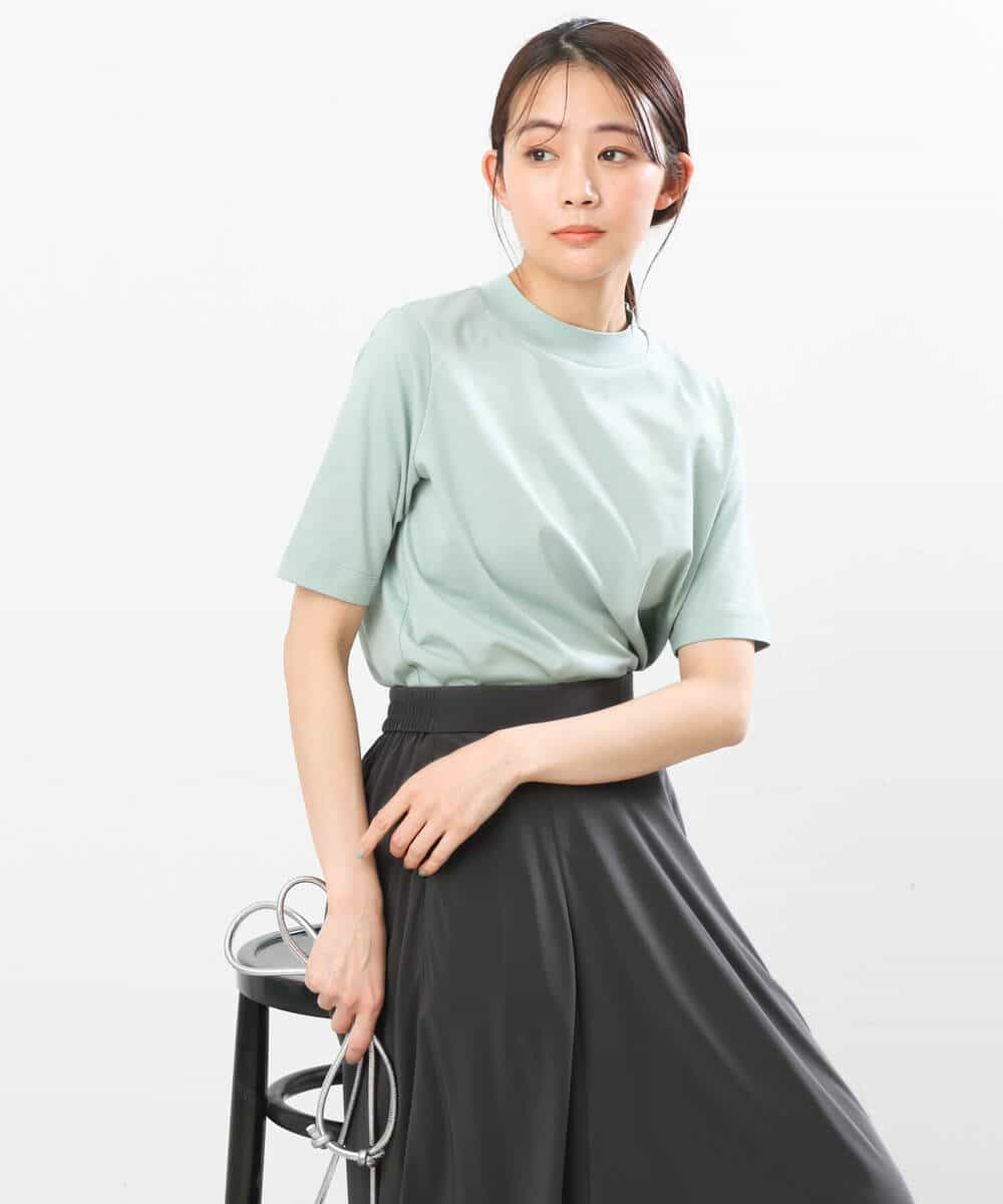 FKKGS11085 MK MICHEL KLEIN(MK ミッシェルクラン) モックネックTシャツ/洗える グリーン