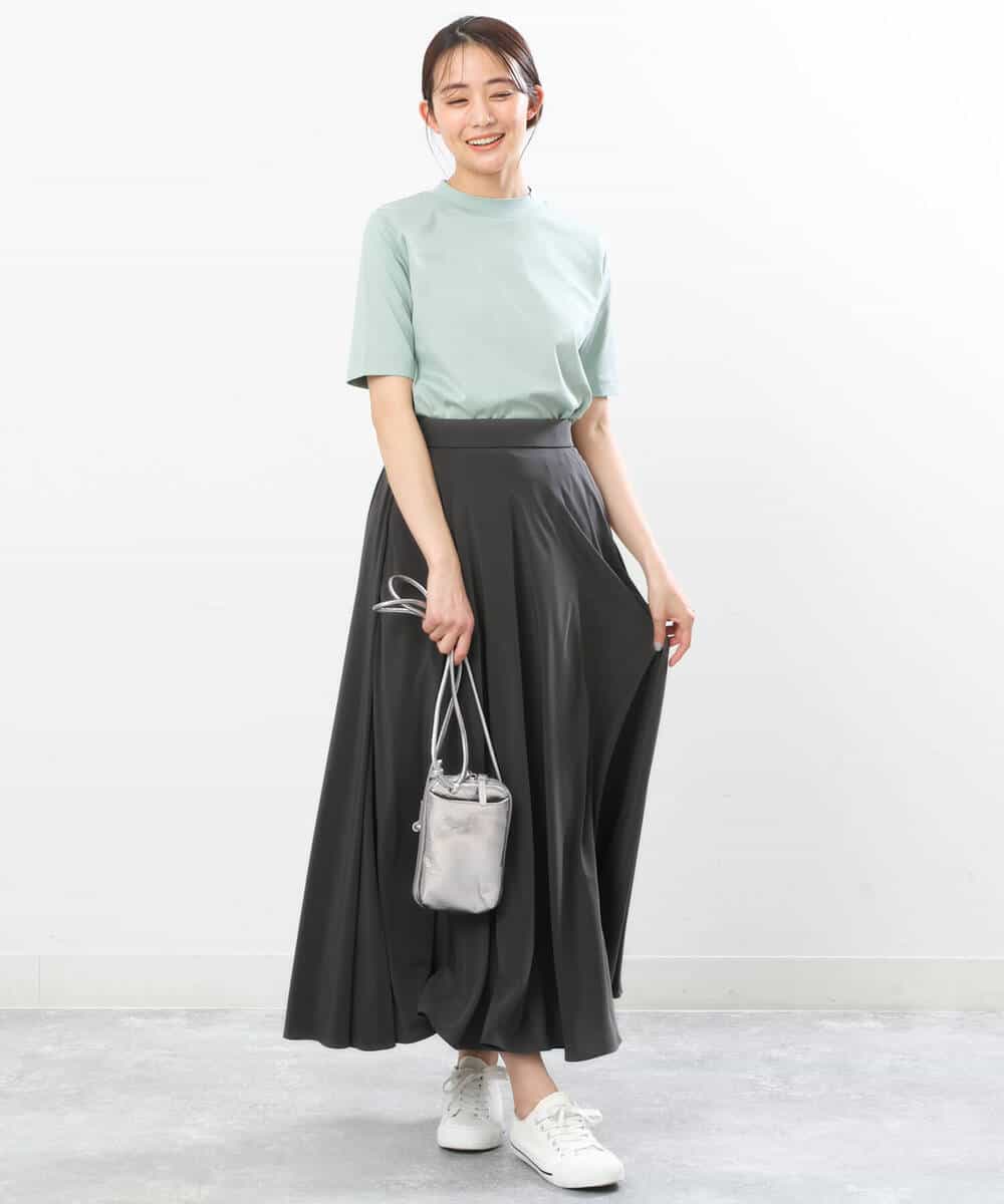 FKKGS11085 MK MICHEL KLEIN(MK ミッシェルクラン) モックネックTシャツ/洗える グリーン