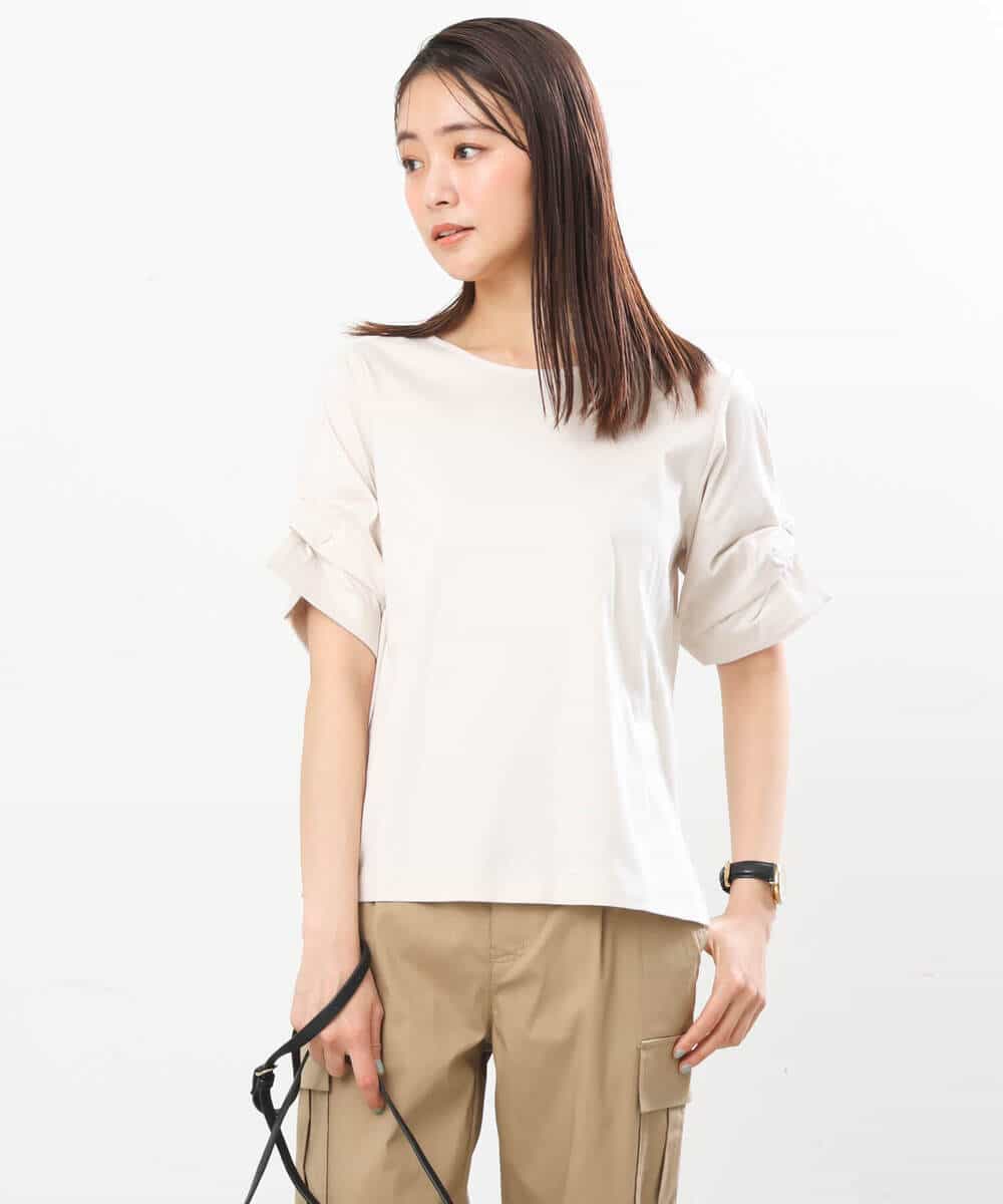 FKKGS12090 MK MICHEL KLEIN(MK ミッシェルクラン) ツイストスリーブカットソー/洗える ブルー