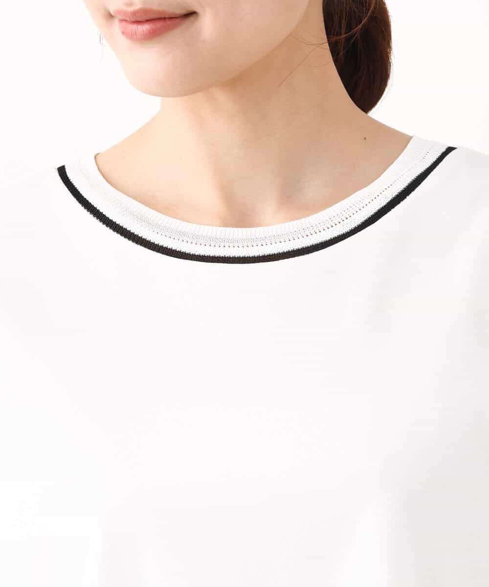 FKKGV50090 MK MICHEL KLEIN(MK ミッシェルクラン) 配色ネックデザインTシャツ/接触冷感/洗える ホワイト