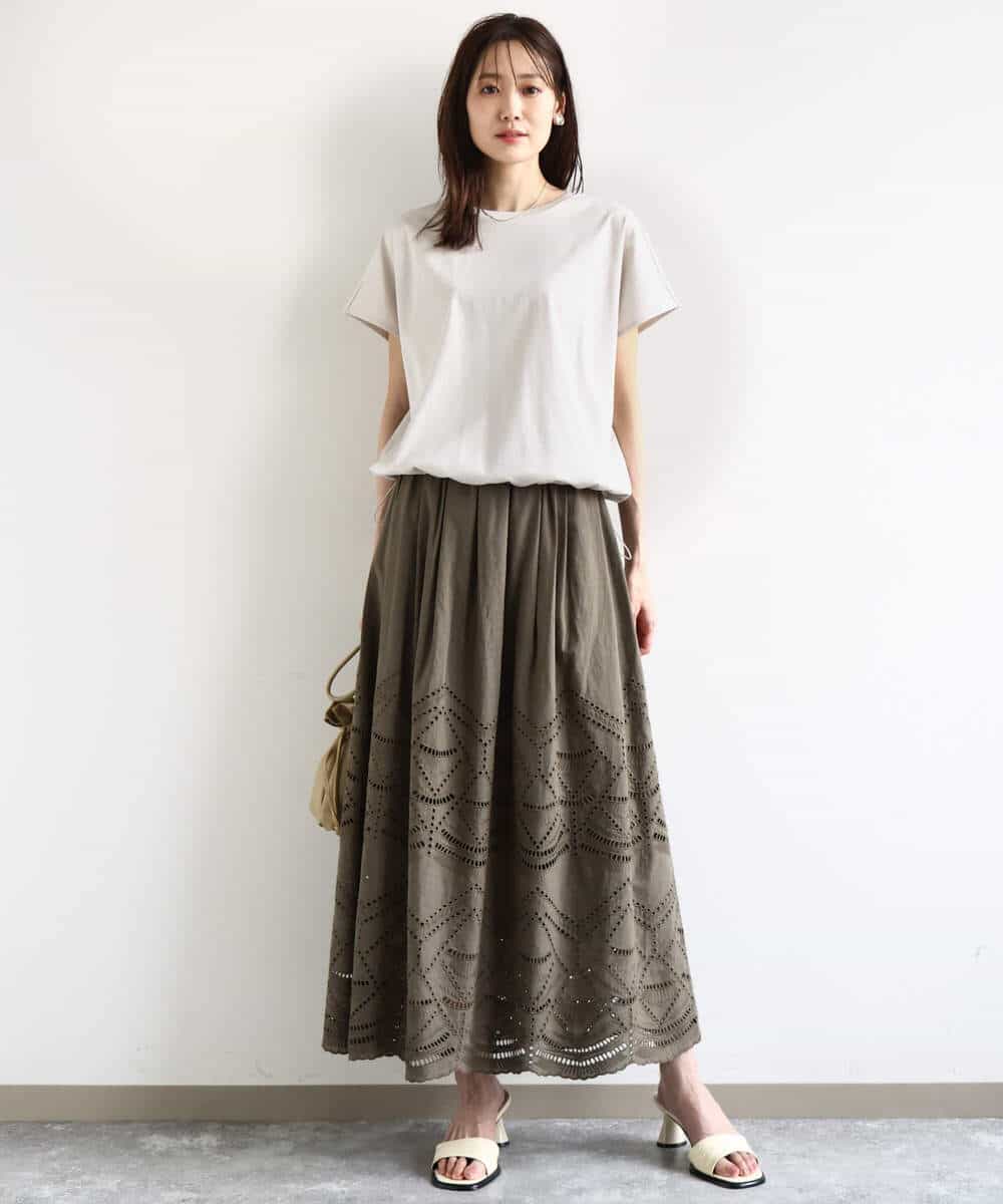 FKKHA60090 MK MICHEL KLEIN(MK ミッシェルクラン) コットン天竺ストライプカットソー グレージュ