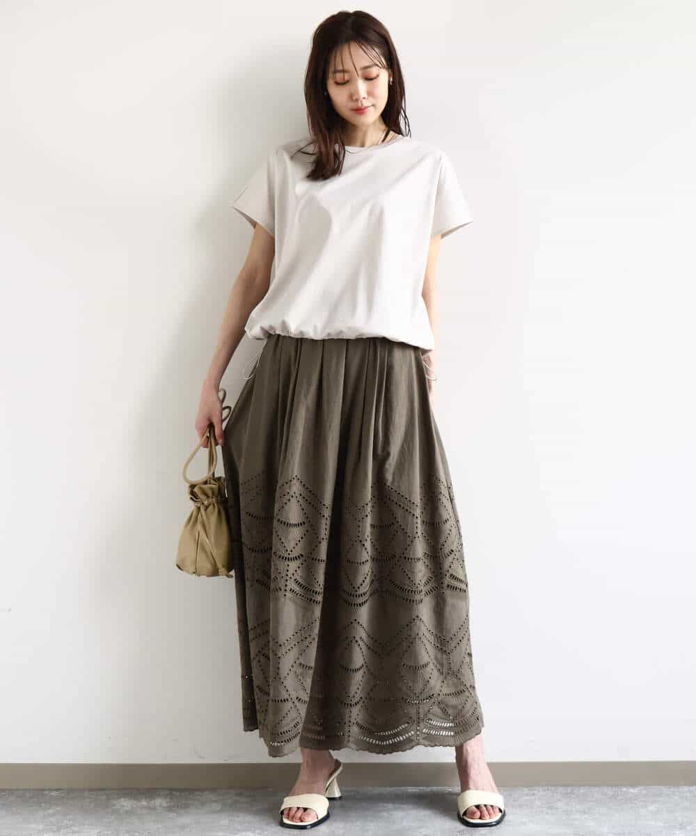 FKKHA60090 MK MICHEL KLEIN(MK ミッシェルクラン) コットン天竺ストライプカットソー グレージュ