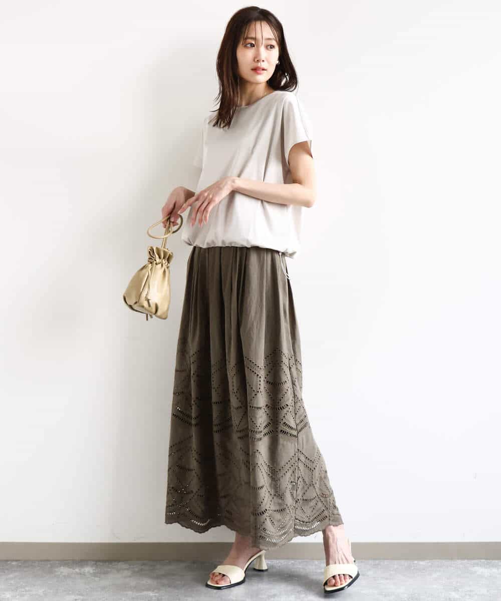 FKKHA60090 MK MICHEL KLEIN(MK ミッシェルクラン) コットン天竺ストライプカットソー グレージュ