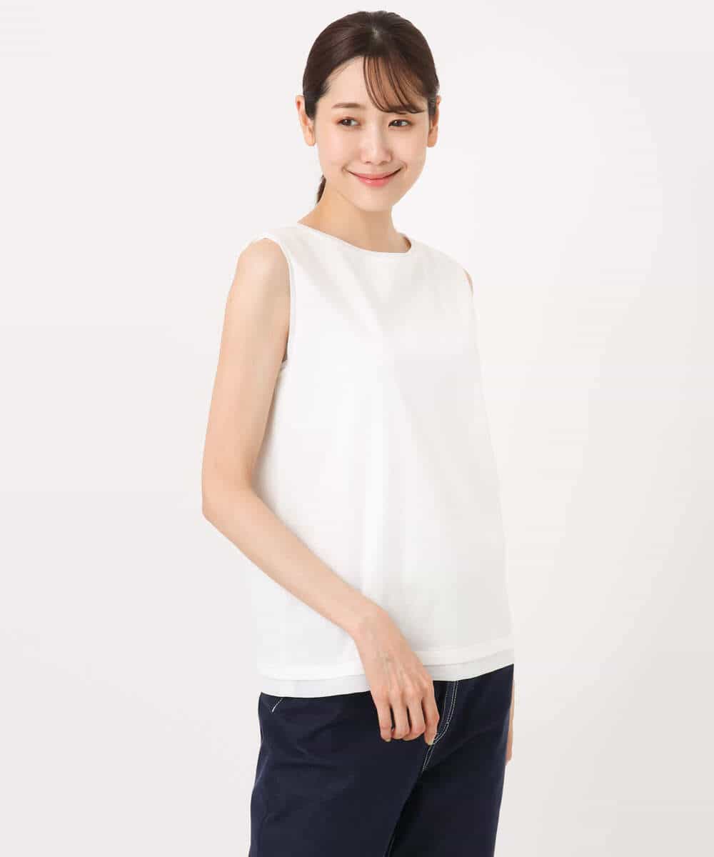 FKKHA74090 MK MICHEL KLEIN(MK ミッシェルクラン) シルケットフライス ノースリーブカットソー/接触冷感/洗える ホワイト