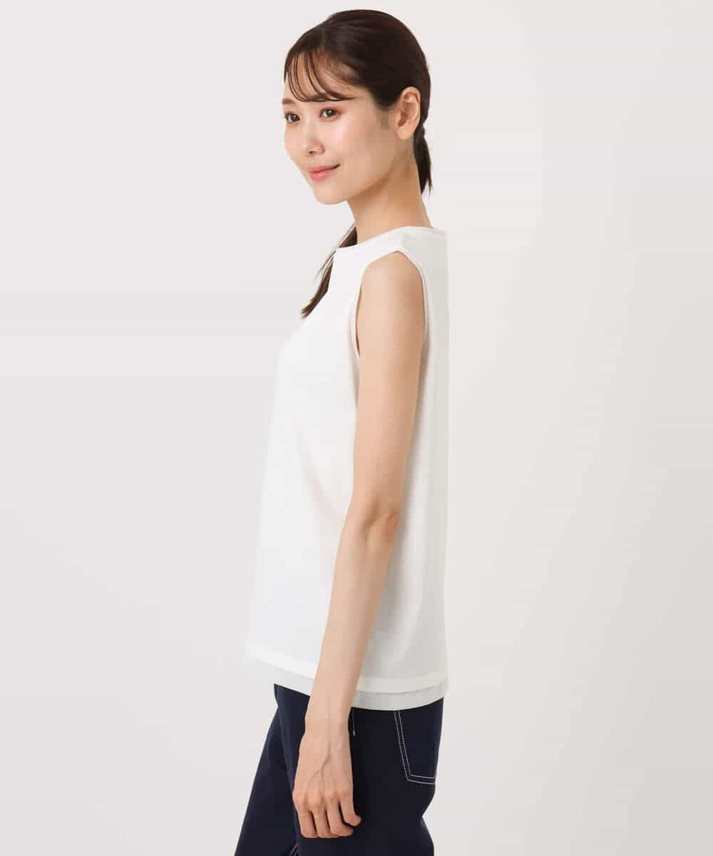 FKKHA74090 MK MICHEL KLEIN(MK ミッシェルクラン) シルケットフライス ノースリーブカットソー/接触冷感/洗える ホワイト