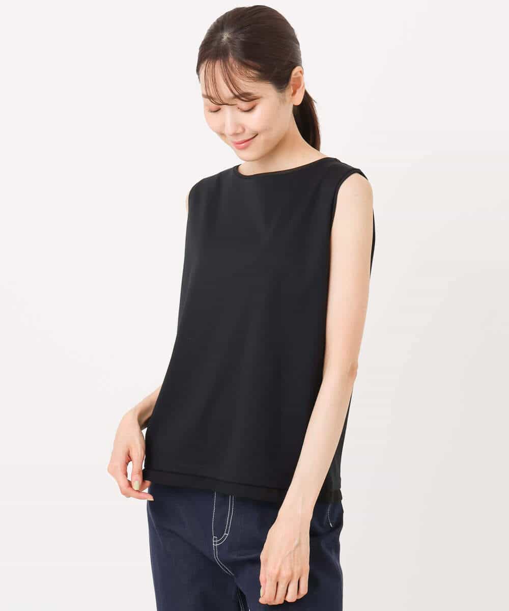 FKKHA74090 MK MICHEL KLEIN(MK ミッシェルクラン) シルケットフライス ノースリーブカットソー/接触冷感/洗える ホワイト